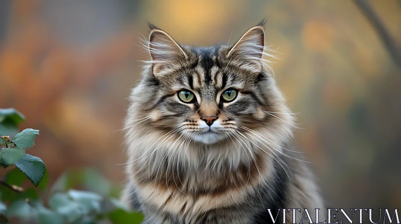 Graceful Long-Haired Cat Portrait in Nature AI Image