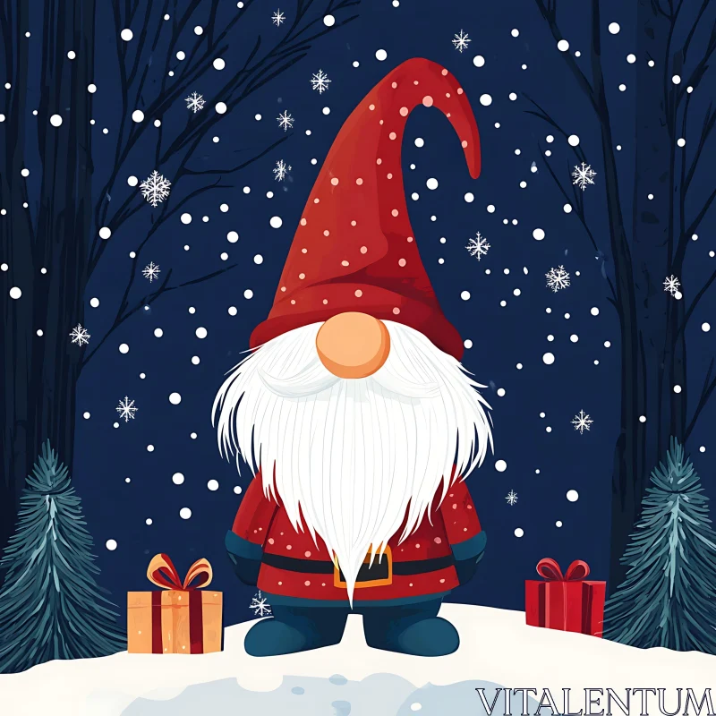 Festive Gnome with Gifts in the Snow AI Image