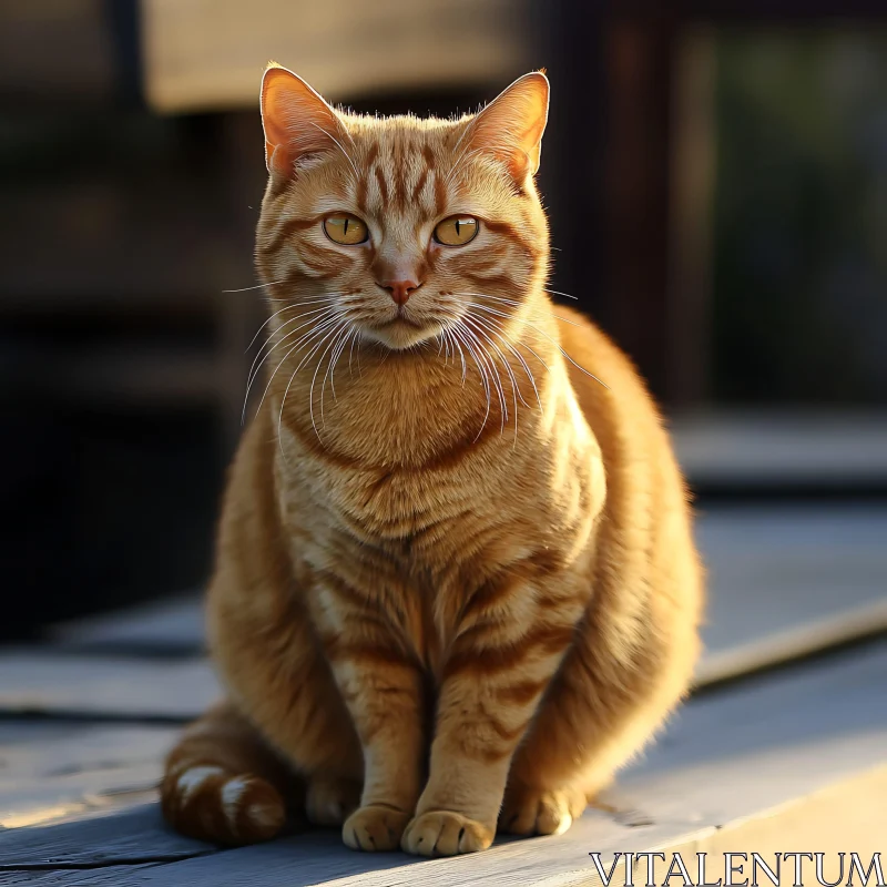 Ginger Cat Sitting on Wooden Surface AI Image