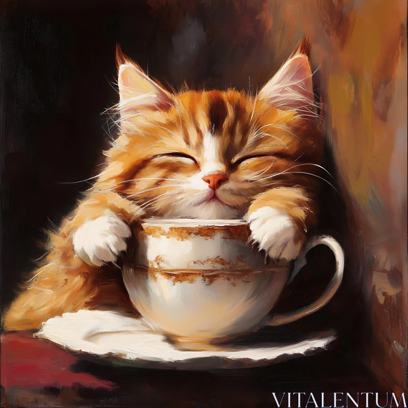 Serene Kitten in a Teacup AI Image