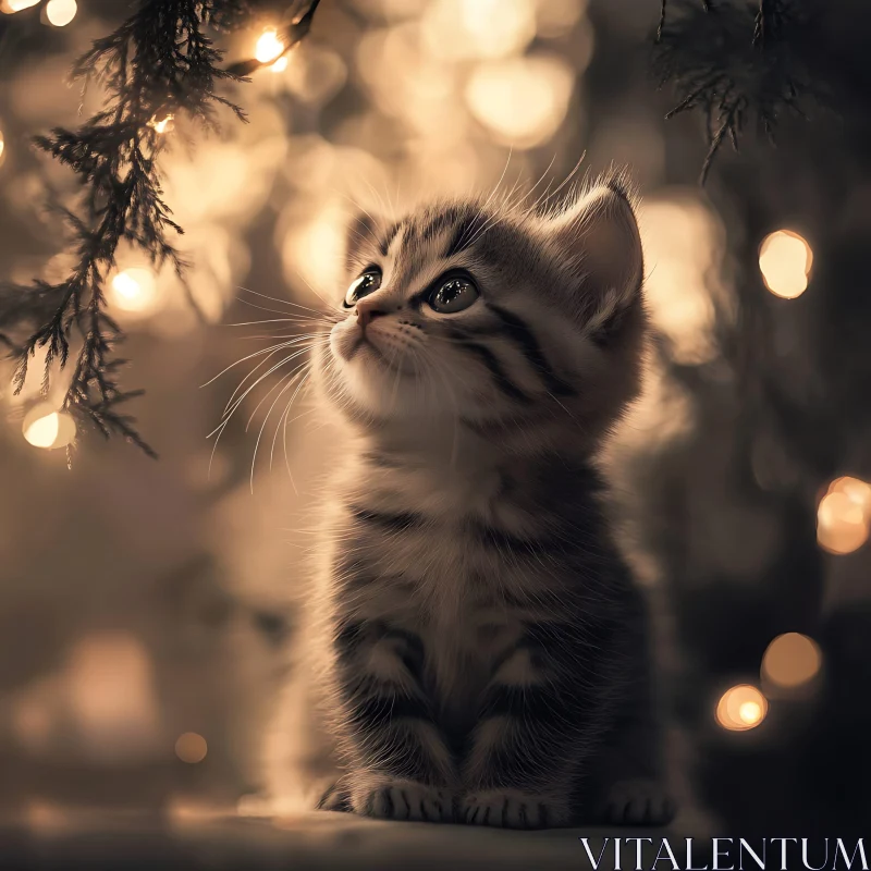 Curious Kitten with Glowing Lights AI Image