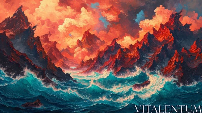 Captivating Stormy Sea Painting with Crashing Waves AI Image