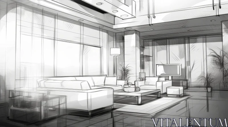 Contemporary Living Space Architectural Sketch AI Image