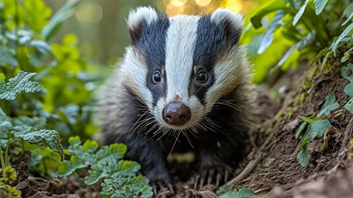 Curious Black and White Badger in Natural Habitat