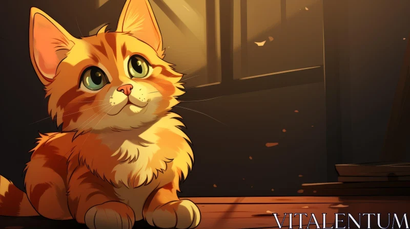 AI ART Curious Orange Kitten Digital Painting