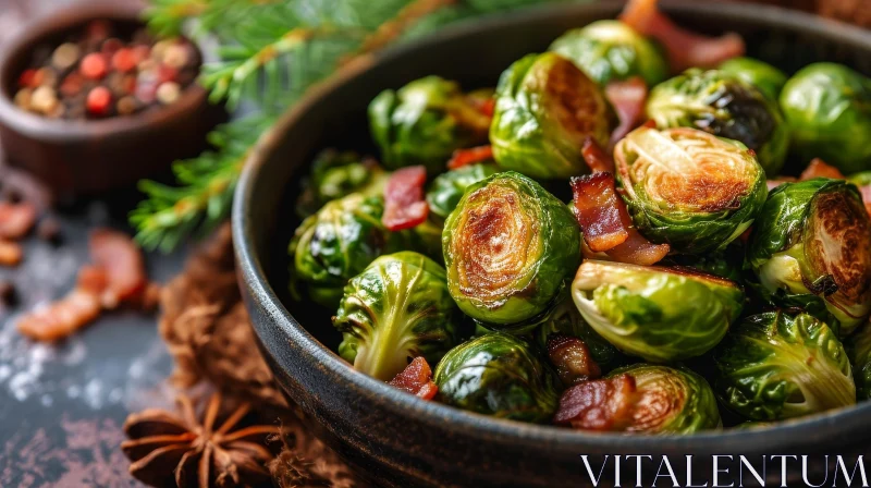 Delicious Roasted Brussels Sprouts with Crispy Bacon AI Image