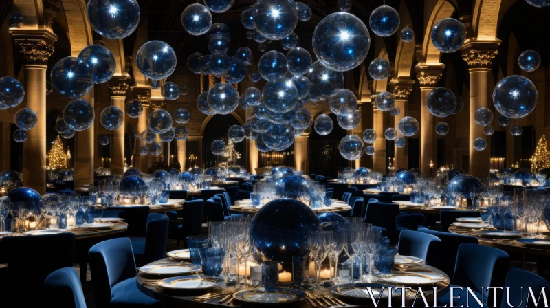 AI ART Enchanting Blue Balloons in Elegant Dining Room
