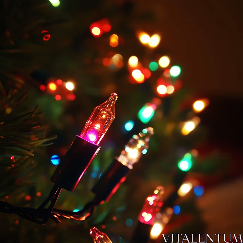 Festive Christmas Tree Lights Close-Up AI Image