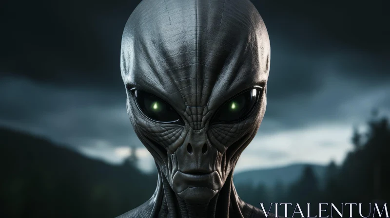 Grey Alien Head 3D Rendering - Mysterious Space Being AI Image