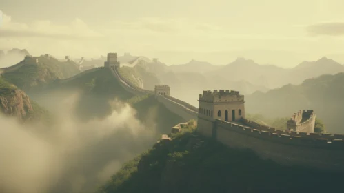 Majestic Mountain with the Great Wall of China in the Clouds
