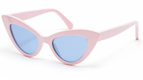 Pink Cat-Eye Sunglasses with Light Blue Lenses