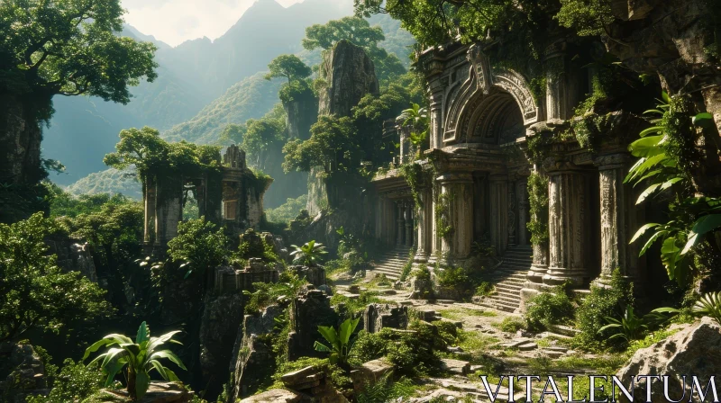 Ruined Temple in Jungle - Captivating Digital Painting AI Image