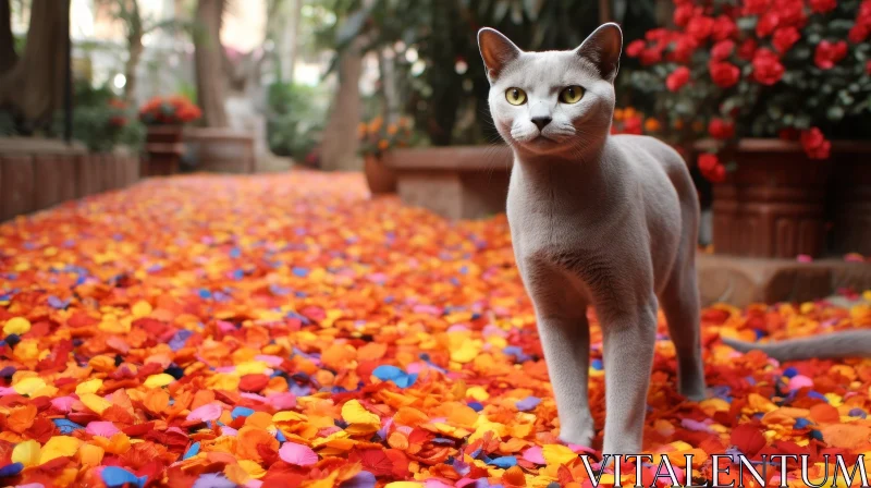 Russian Blue Cat on Flower Petals AI Image