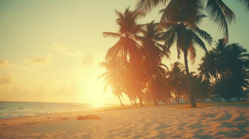 Serene Sunset Beach with Palm Trees - Vintage Atmosphere