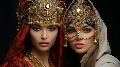 Serious Young Women in Traditional Middle Eastern Attire
