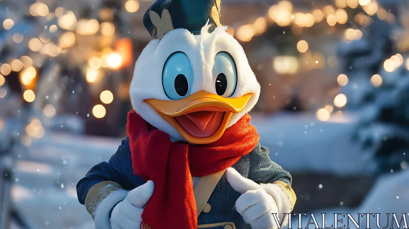 Winter Scene with Joyful Duck Character AI Image