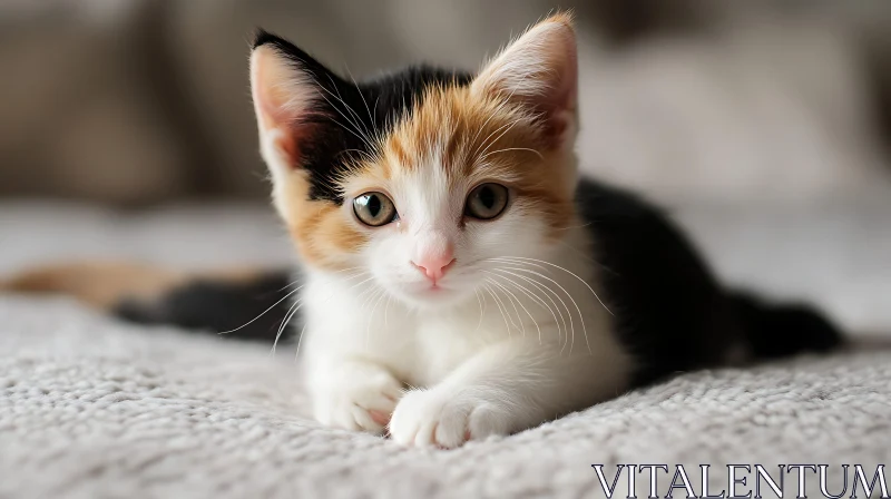 Cute Kitten with Black, White, and Orange Fur AI Image