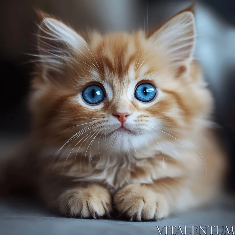 Fluffy Orange Kitten with Blue Eyes AI Image