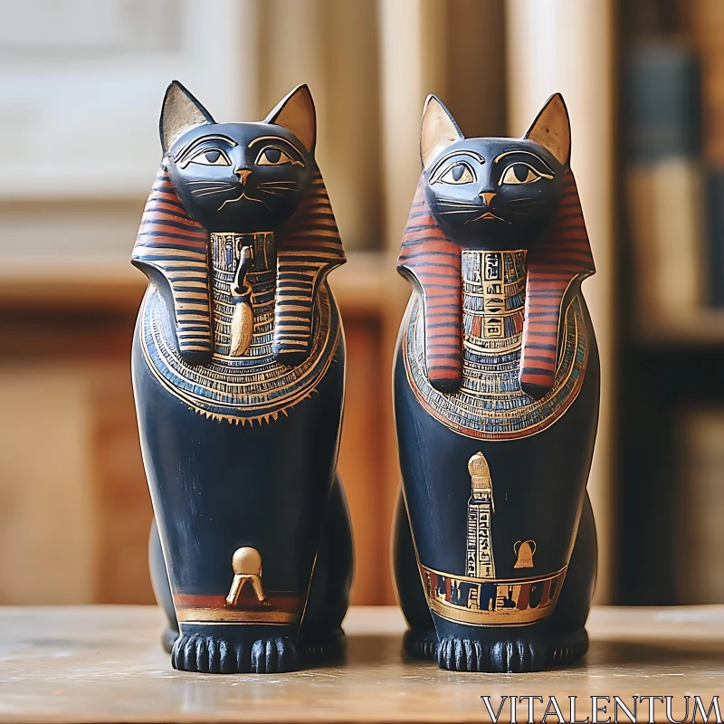 Ancient Egyptian Cat Sculptures AI Image