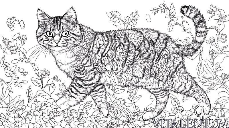 Floral Cat Drawing AI Image