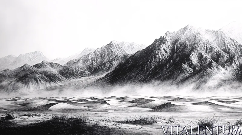 Contrasting Mountain and Desert Landscape Art AI Image