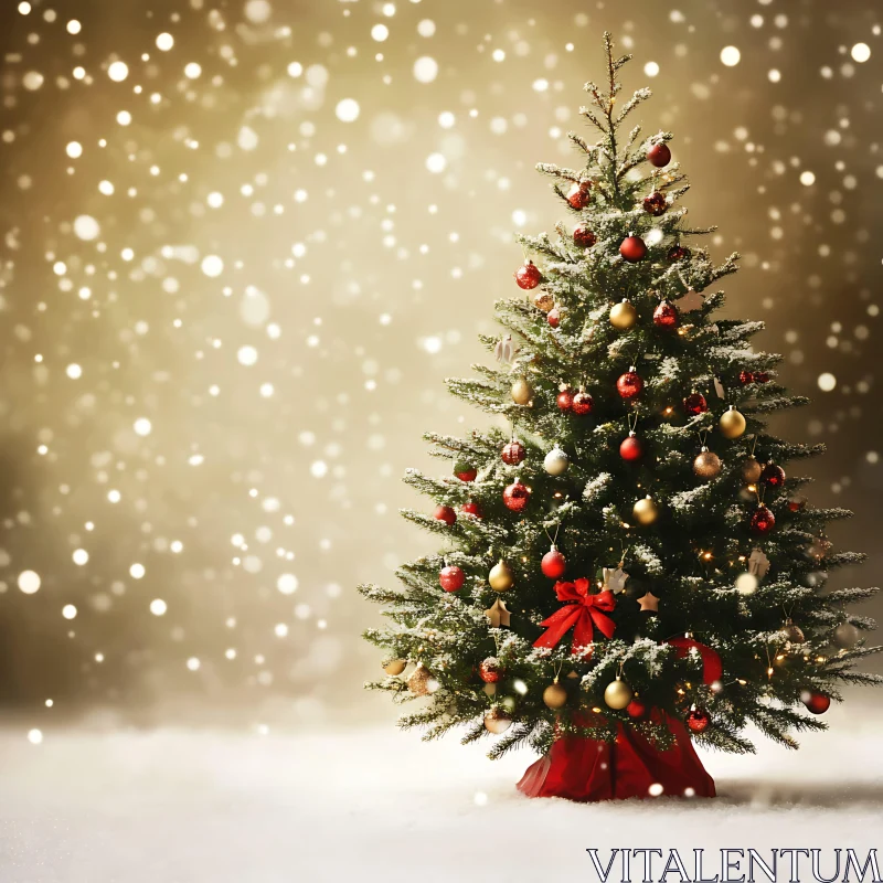 Festive Christmas Tree with Red and Gold Ornaments AI Image