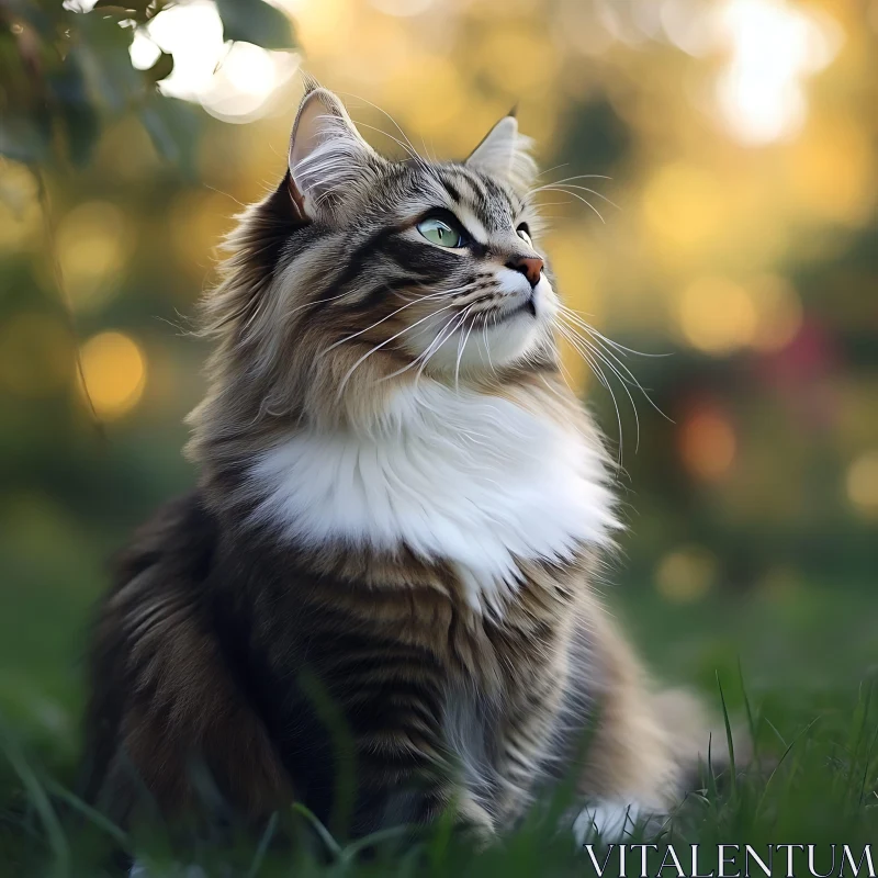 Beautiful Fluffy Cat in Natural Setting AI Image