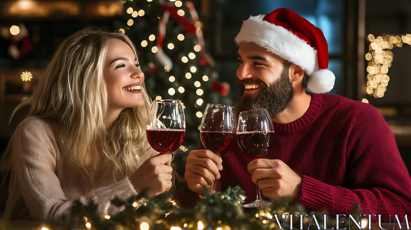 Festive Evening with Wine and Holiday Cheer AI Image