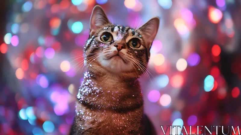 Glittering Feline with Vibrant Lights AI Image