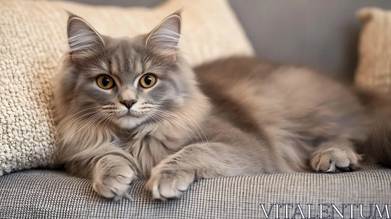 Regal Gray Cat Lounging Indoors AI Image