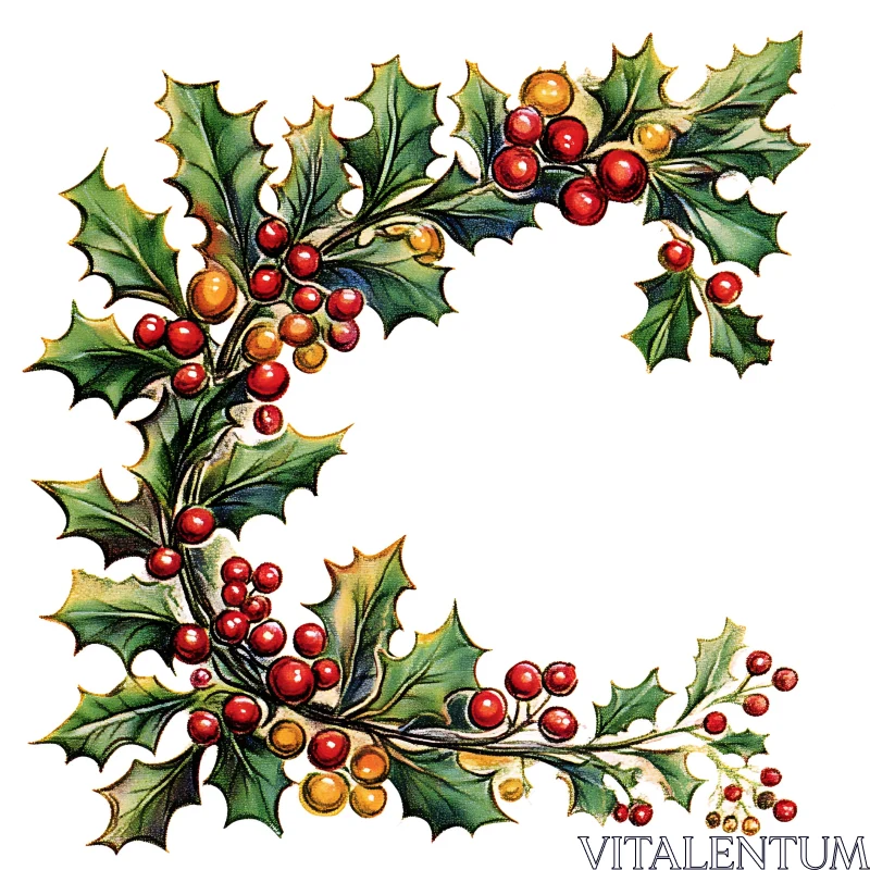 Holly and Berries Holiday Art AI Image