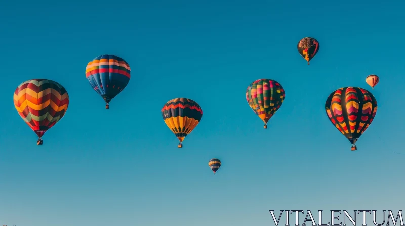 Colorful Hot Air Balloons Floating in Blue Sky AI Image