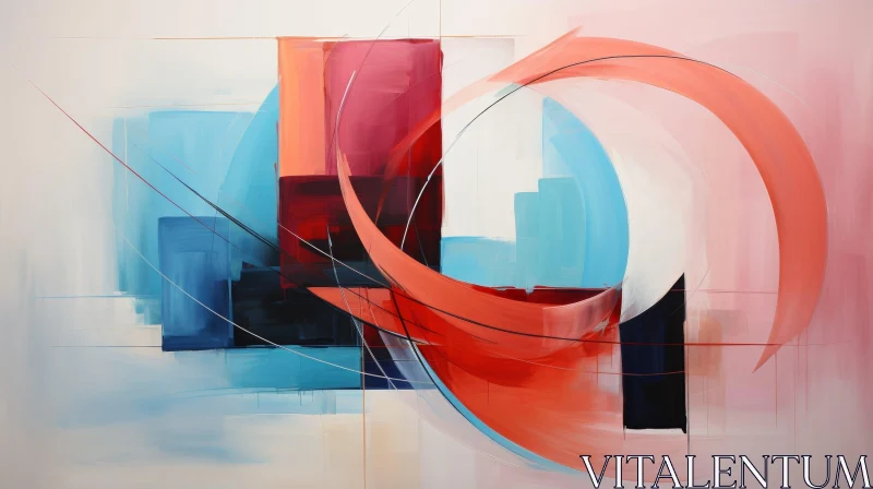 Contemporary Abstract Painting in Red, Blue, and White AI Image
