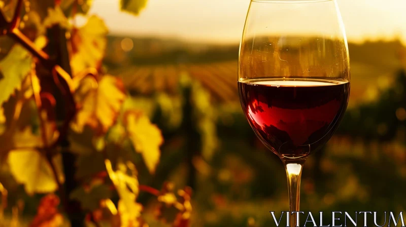Cozy Autumn Vibes: A Glass of Red Wine in a Vineyard AI Image