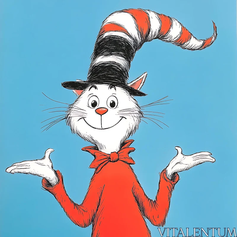 Smiling Cartoon Cat with Striped Hat AI Image