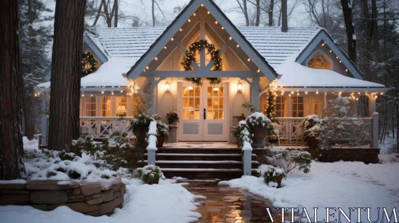Enchanting Winter Cottage with Christmas Lights | Cozy and Festive Atmosphere AI Image