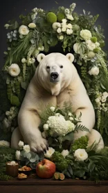 Polar Bear Surrounded by Flowers and Vegetables - Contemporary Portrait Photography