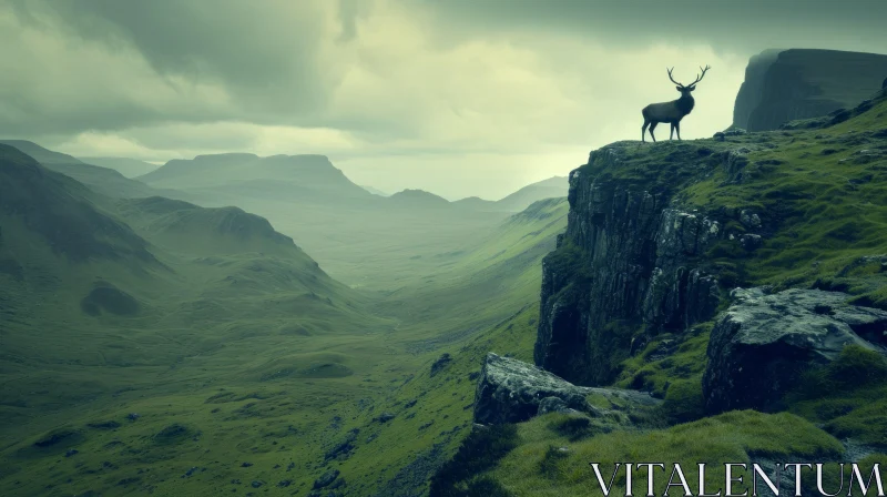 Serenity of the Scottish Highlands: Majestic Landscape with Red Deer AI Image