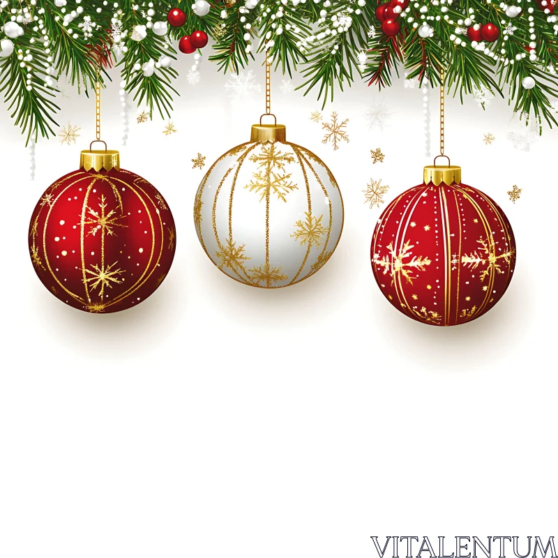 Golden Snowflake-Patterned Christmas Baubles AI Image