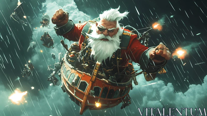 Santa Claus in a Sky Battle AI Image