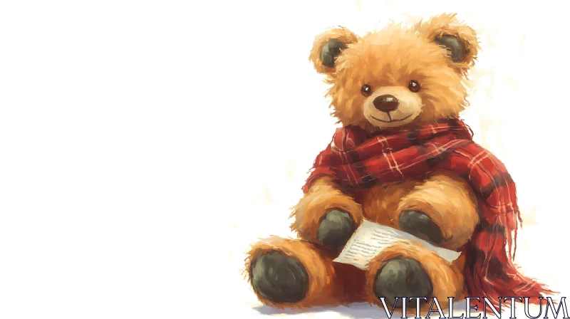 AI ART Charming Teddy Bear with Scarf and Note