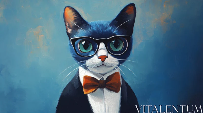 Cat with Glasses and Bow Tie Art AI Image