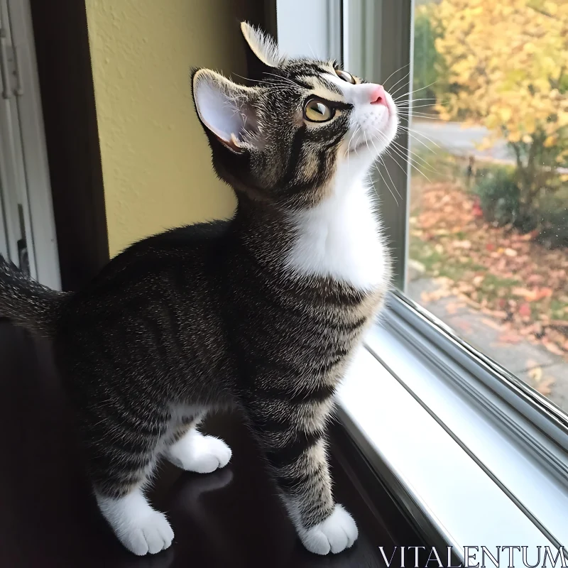 Indoor Cat Staring Out the Window AI Image