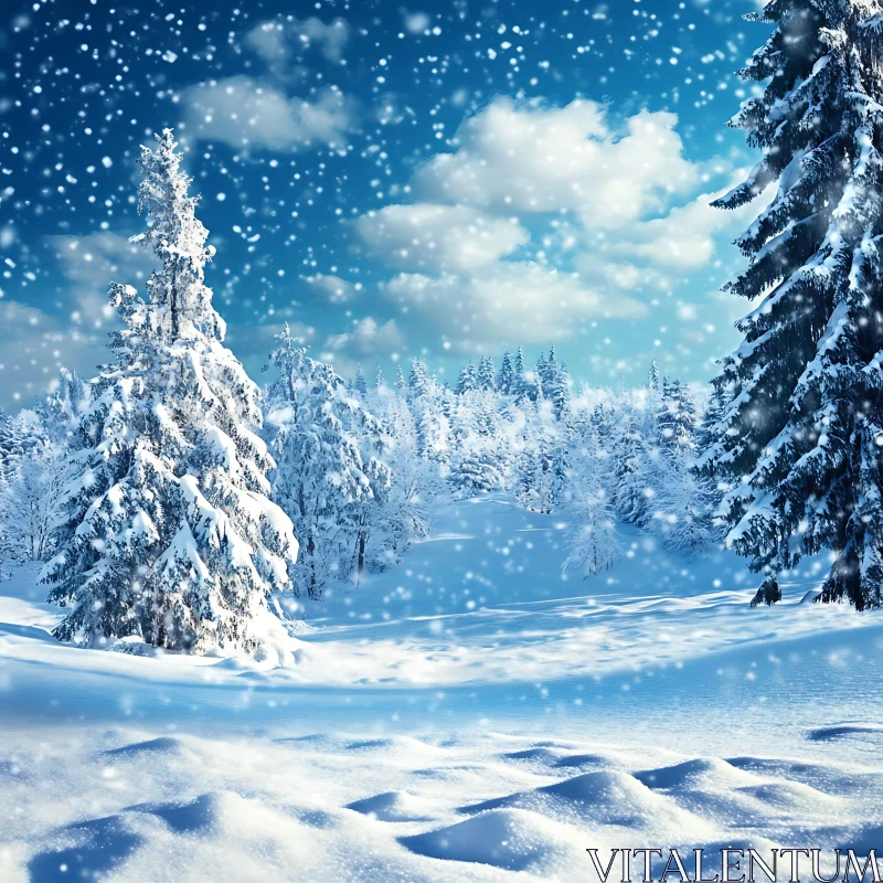 AI ART Peaceful Snowy Landscape with Pine Trees