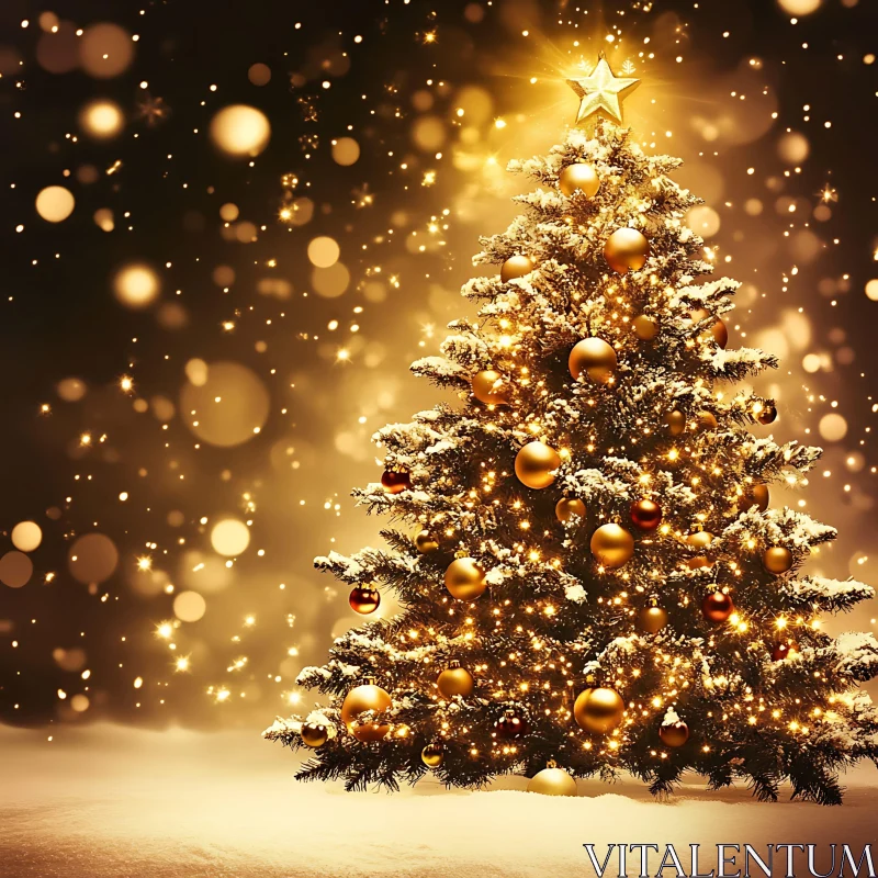 Festive Golden Christmas Tree AI Image