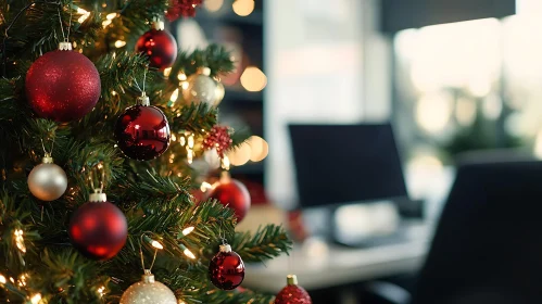 Festive Christmas Tree in an Office Environment