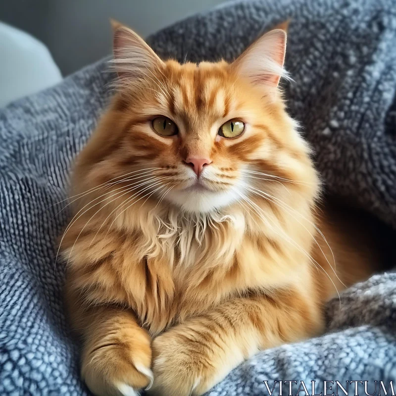 Fluffy Orange Cat Resting Comfortably AI Image