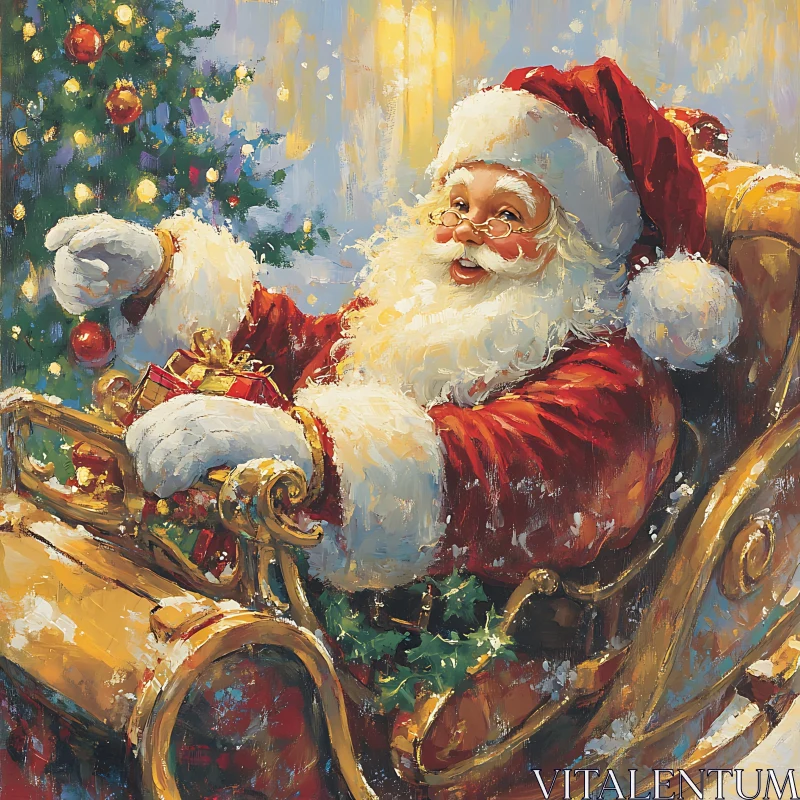 Santa Riding Sleigh on Christmas Eve AI Image