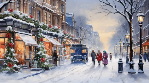 Nostalgic Snowy Street with Christmas Decor