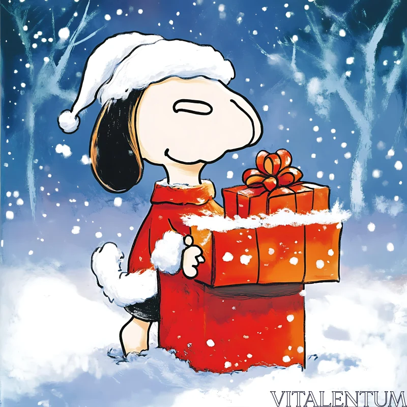 Cheerful Cartoon Character in Winter with Christmas Gift AI Image